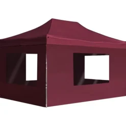 vidaXL Hopfällbart partytält med väggar aluminium 4,5x3 m vinröd