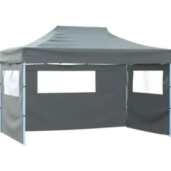 Hopfällbart tält med 3 väggar - Utomhustält för bröllop och fester | Färg: Antracit | Storlek: 431x291x315 cm