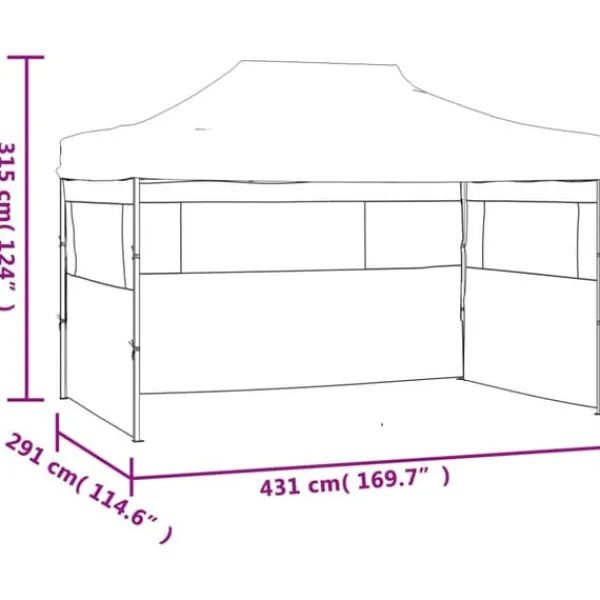 Hopfällbart tält med 3 väggar - Utomhustält för bröllop och fester | Färg: Antracit | Storlek: 431x291x315 cm
