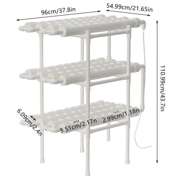 Hydroponiskt Grönsaksodlingskit, 3 Lager, 108 Växtplatser, PVC-material, Jordlös System, Kompakt Design