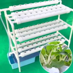 Sale Hydroponiskt odlingskit - 3-lagers odlingssystem - 108 hål - PVC-U - Rör Ø 6,3 cm - Hål Ø 3,2 cm - Slang 1,2 m - Vit Kit För Växt- & Örtplantering