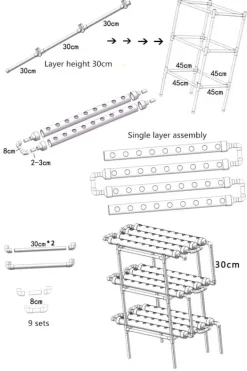Sale Hydroponiskt odlingskit - 3-lagers odlingssystem - 108 hål - PVC-U - Rör Ø 6,3 cm - Hål Ø 3,2 cm - Slang 1,2 m - Vit Kit För Växt- & Örtplantering