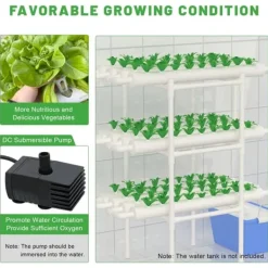 Hydroponiskt odlingskit - NFT-system 3-lagers - 108 hål - Jordlös odling - Plast, odlingskrukor, komplett set - Vit