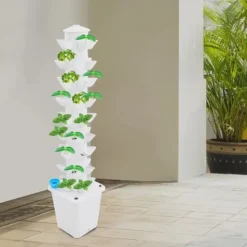 Hydroponiskt odlingskit - Vertikalt odlingstorn - 45 odlingshål - 9 nivåer - Inomhus - Vattenpump - Vattennivåmätare - EU-kontakt - Vit Kit För Växt- & Örtplantering