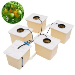 Hydroponiskt odlingssystem - 4-hinks droppbevattningskit inomhus - Varje hink 11 L - Pump 220–240 V/50 Hz - 4 W - 300 L/h - PP-plast