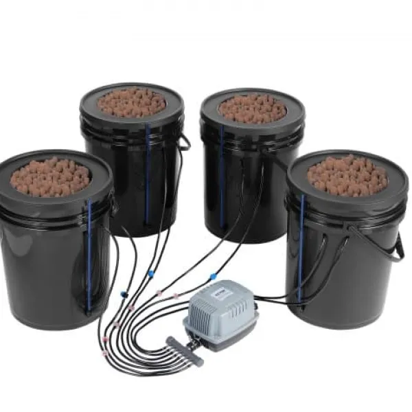 Discount Hydroponiskt odlingssystem, Deep Water Culture 4 hinkar 30x30x38 cm, svart, PP-material Kit För Växt- & Örtplantering