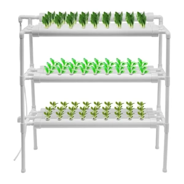New Hydroponiskt odlingssystem, 3-vånings PVC-rörsystem, 90 odlingsplatser Kit För Växt- & Örtplantering