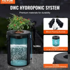 Sale Hydroponiskt odlingssystem, Deep Water Culture 8 hinkar, 30x30x38 cm, svart, PP-material Kit För Växt- & Örtplantering
