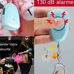 INN Personligt Alarm 130dB Högvolym LED-ljus Utomhus Bärbar Nyckelring Alarm Typ-C Laddningslarm Blå