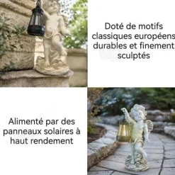 Outlet INN Soligt ljus 31x15x12cm Staty av ängel för trädgård och terrass dekorativa lampor LED-dekorativa lampor i resin Trädgårdsprydnader