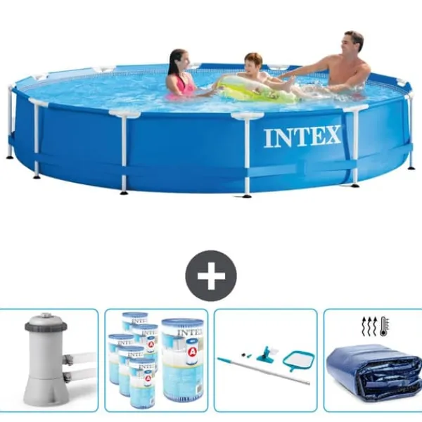 Discount Intex Round Frame Simbassäng - 366 x 76 cm - Blå - Inklusive Tillbehör - CB93 Pooler