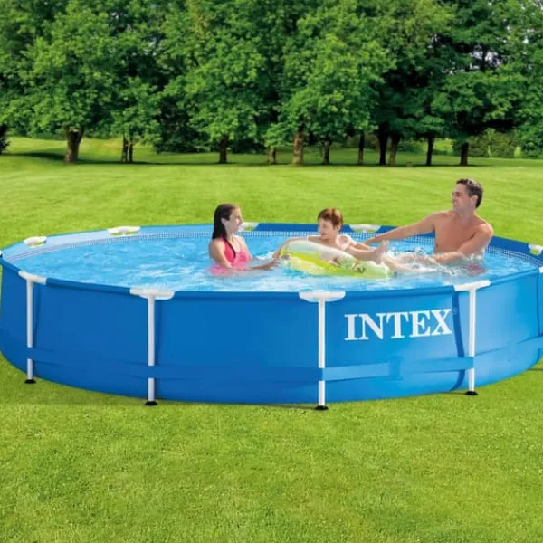 Hot Intex Round Frame Simbassäng - 366 x 76 cm - Blå - Inklusive Tillbehör - CB86 Pooler
