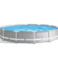 Intex Round Prism Frame Pool - 366 x 76 cm - Grå - Inklusive Tillbehör - CB25