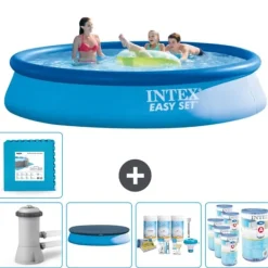 Hot Intex Rund Uppblåsbar Easy Set Pool - 396 x 84 cm - Blå - Inklusive Tillbehör - CB16 Pooler