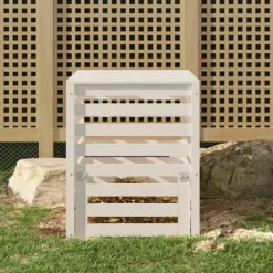 Kompostlåda i massivt furuträ - Trädgårdskompost | Storlek: 63,5x63,5x77,5 cm | Färg: Vit