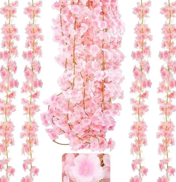 Outlet Konstgjorda blommor, 4 st 6ft konstgjord körsbärsblomskrans hängande hem Bröllopsträdgård Blommor
