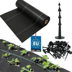 Outlet KOTARBAU® Ogrässkyddande Trädgårdstextil Universal För Ogräs Svart Rulle 110 G/M2 0,6 X 100 M + Pinnar Markduk & Fiberduk