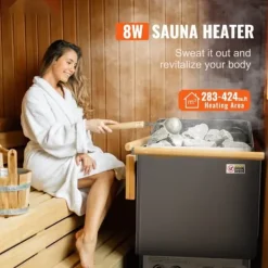 8KW Elektrisk Bastuvärmare, Inbyggd Kontroll, Anpassad för 8-12 m³ Hemma Spa