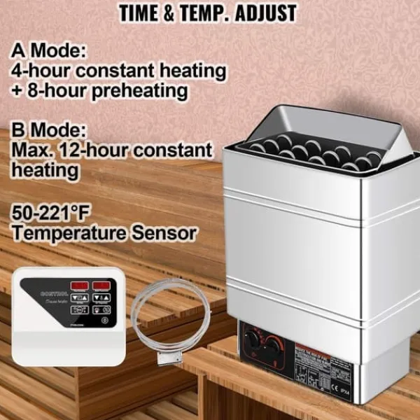 6kW hem/kommersiell väggmonterad elektrisk bastuaggregat med extern styrenhet, justerbar tid och temperatur, lätt att installera Bastu