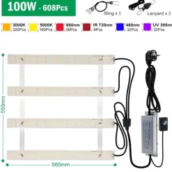 New LED Växtlampa, Dimbar Fullspektrum, Hög LED-Mängd,100W Krukväxter Inomhus