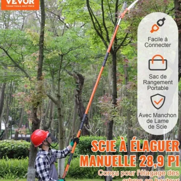Manuell grensåg, 2,2-8,2 m teleskopisk, stålklinga, glasfiberhandtag