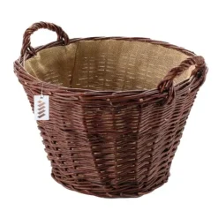 Mörk rottingkorg för skörd av frukt, grönsaker, potatis, blomkruka, ballong, 45 cm, jute, fäst med remmar