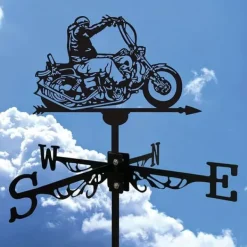 OBOSOE 1 stycke retro vindfläkt, metallsilhuett av en motorcykelryttare, vindriktningsindikator, gårdstak, terrass, gräsmatta, gårdsdek Vinddekoration