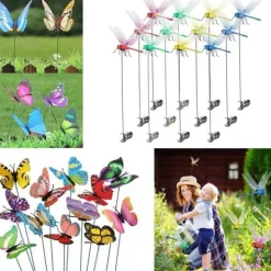 New OBOSOE 52-pack Trädgårdsdekoration – 3D PVC Fjärilar på Pinnar & Trollsländor med Klämma,för Utomhus Blomster- & Balkongdekor Trädgårdsprydnader
