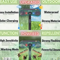 Hot OBOSOE Solenergi utomhus drivmedel – Ultrasonisk rörelse med LED-ljus – Vattentät avvisare för rådjur, katt, gnagare Insektsmedel & Djuravvisande Medel