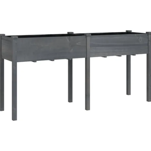 vidaXL Odlingslåda med foder grå 161x45x76 cm massivt granträ