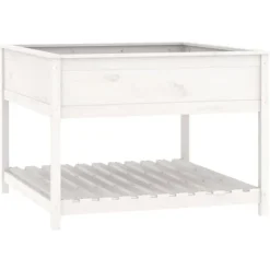 Best Odlingslåda med hylla - Massiv furu | Färg: Vit | Storlek: 111,5x111,5x81 cm Planteringsbänkar