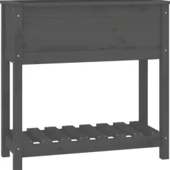 Outlet Odlingslåda med hylla grå 82,5x34,5x81 cm massiv furu Planteringsbänkar