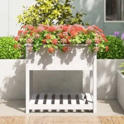 vidaXL Odlingslåda med hylla vit 82,5x82,5x81 cm massiv furu