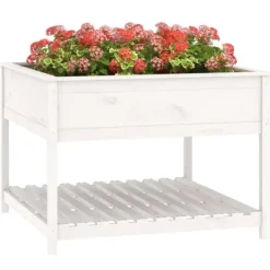 Odlingslåda med hylla vit 111,5x111,5x81 cm massiv furu - Odlingslåda Upphöjd - Odlingslådor Upphöjda - Home & Living Planteringsbänkar