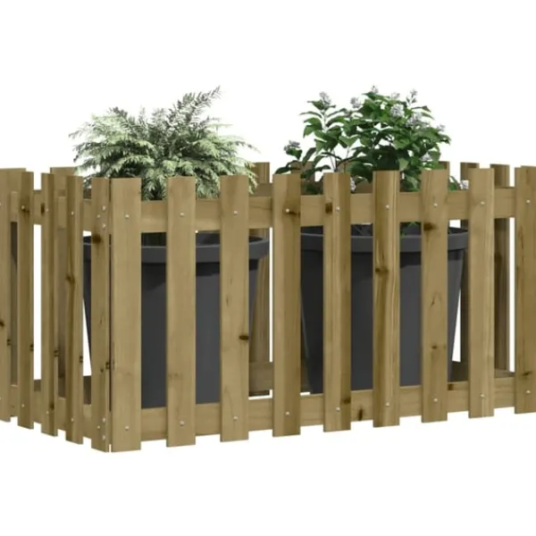 vidaXL Odlingslåda med staket-design 100x50x70 cm impregnerad furu