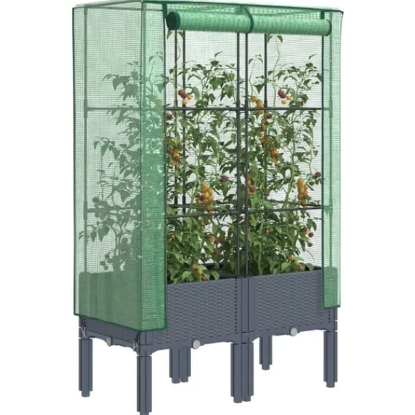 Best Odlingslåda med växthusöverdrag rottinglook 80x40x140 cm Växthus