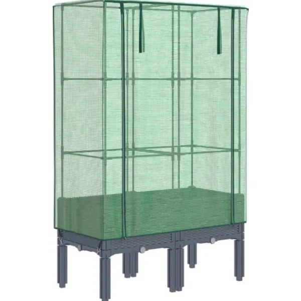Best Odlingslåda med växthusöverdrag rottinglook 80x40x140 cm Växthus