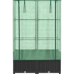 vidaXL Odlingslåda med växthusöverdrag rottinglook 80x40x138 cm