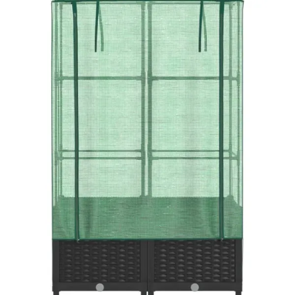 vidaXL Odlingslåda med växthusöverdrag rottinglook 80x40x138 cm