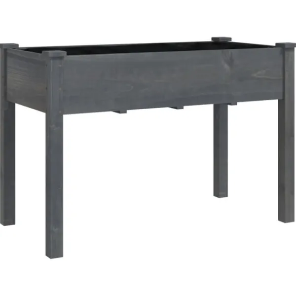 vidaXL Odlingslåda på hjul med foder grå 118x59x80 cm massivt granträ