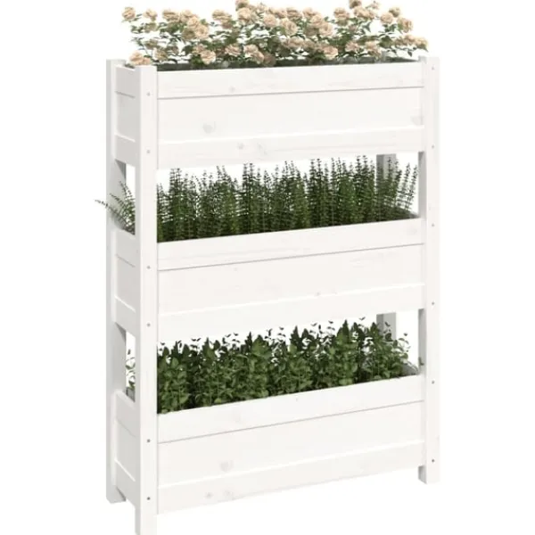 vidaXL Odlingslåda vit 77x25x104,5 cm massiv furu