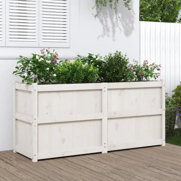 Outlet Odlingslåda 150x50x70 cm vit massiv furu Planteringsbänkar