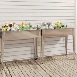 Best Odlingslådor i galvaniserat stål - Hållbara och dekorativa | 2 st | Färg: Silver | Storlek: 90x40x80 cm Krukor & Växtbehållare