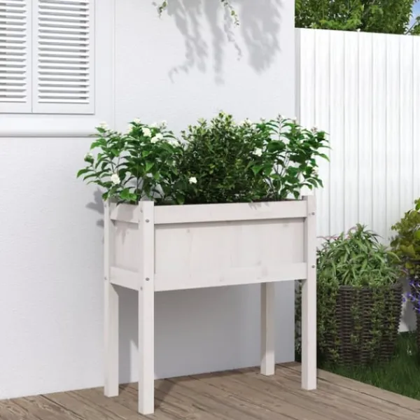 Sale Odlingslådor med ben vit 70x31x70 cm massiv furu Planteringsbänkar