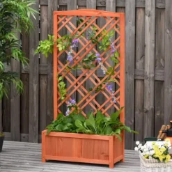 Outsunny Blomsterbänk med Spaljé - Granträ Gul 60x30x122,5 cm