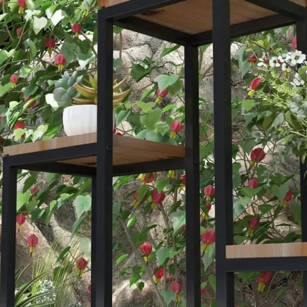 Outsunny Blomsterhylla i Gran och St stali, 4 plan, svart/ljusbrun, 80x20x74 cm