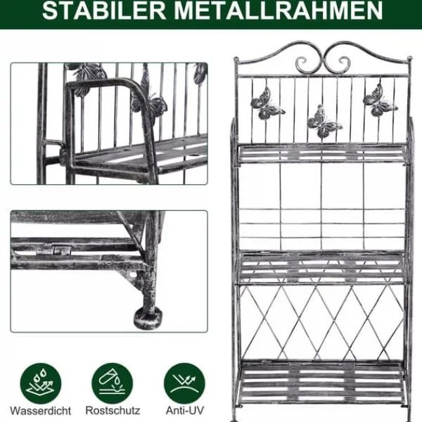 Outsunny Blomsterhylla i Metall med 3 fack, Silvergrå, 44x25x96cm