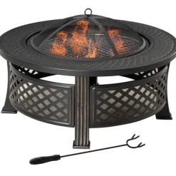 Outsunny Eldstad med grillgaller, skydd och verktyg, Svart, Legerat stål, 81x81x50 cm