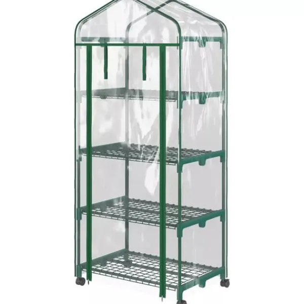 Outsunny Miniväxthus med Stålram och 4 Hyllplan, Transparent, 69 x 50 x 165 cm
