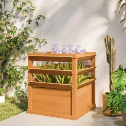 Outsunny Upphöjd planteringslåda med Spaljé Palisander Trädgrård 65x65x73cm